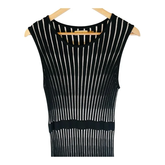 Calvin Klein Womens Midi Dress S Small Black & White Striped Pencil Professional - Picture 3 of 12